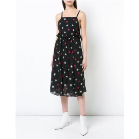 Rag & Bone Sonny Star Detail Black Silk Midi Dress